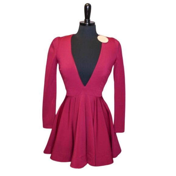 Luxxel Dresses & Skirts - Luxxel Deep V Neck Flare Mini Dress Plum Purple Red Size S NWT